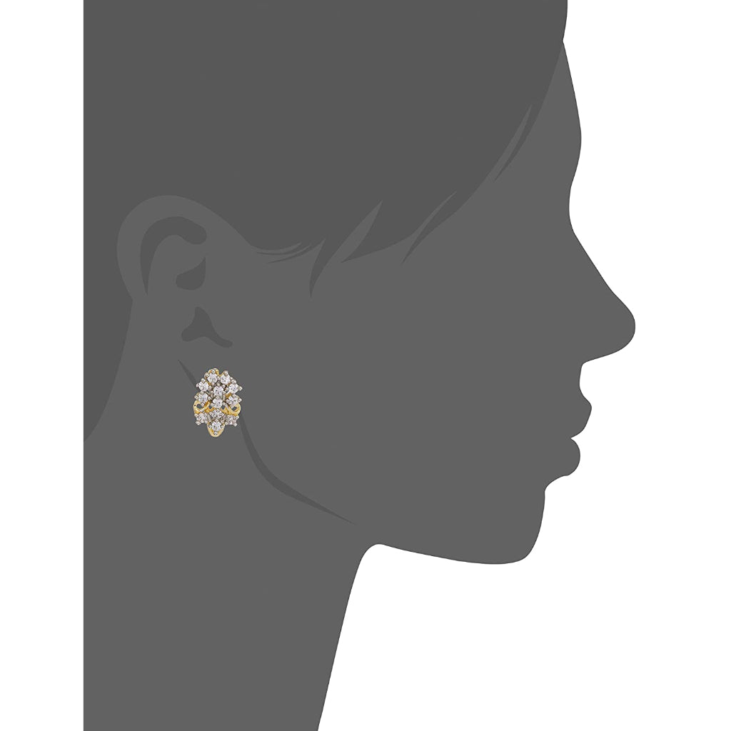 Estele  Gold Plated American Diamond Fern Leaf Stud Earrings for women