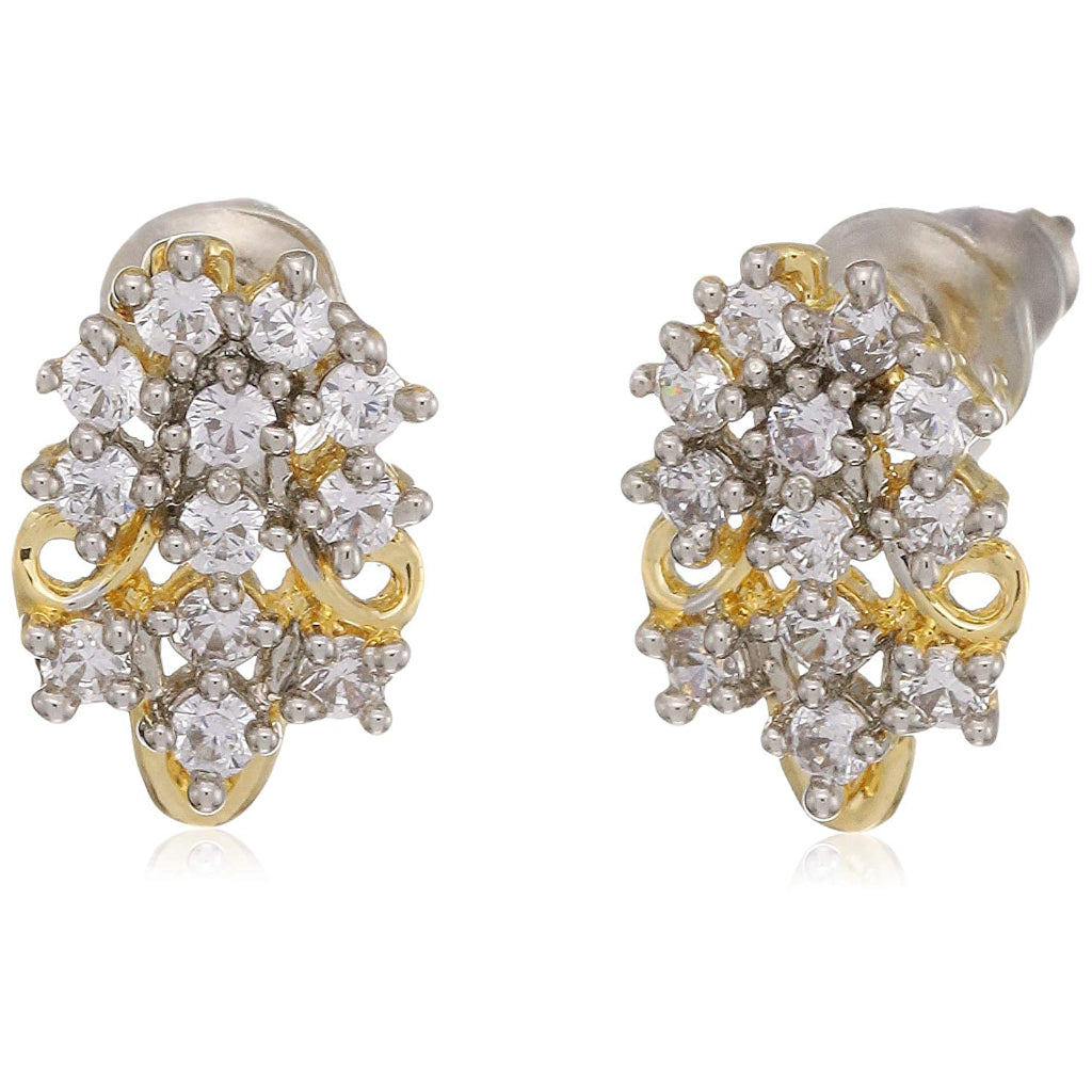 Estele  Gold Plated American Diamond Fern Leaf Stud Earrings for women