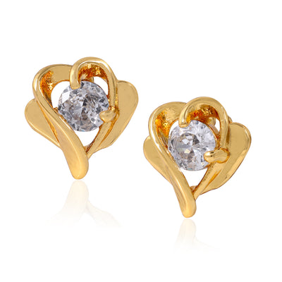 Estele Gold Plated valentine Purity Heart Stud Earrings with Austrian Crystal for Women