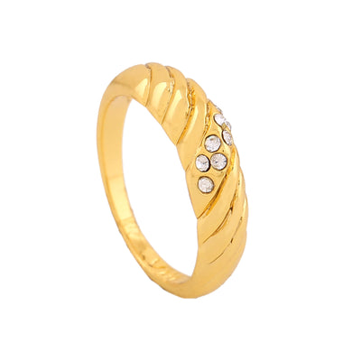Estele Gold Plated Twisted Textured Finger Ring with Austrian Crystals for Women