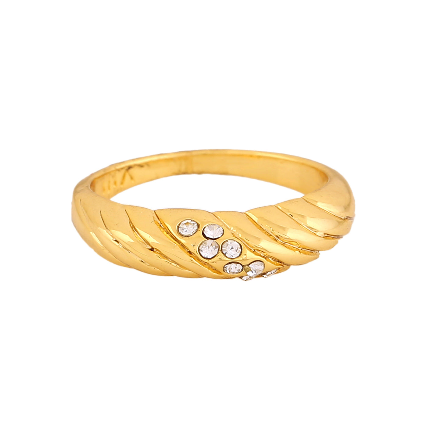 Estele Gold Plated Twisted Textured Finger Ring with Austrian Crystals for Women