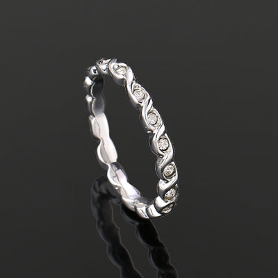 Estele Rhodium Plated Leaf Eternity Finger Ring with Crystals for Women