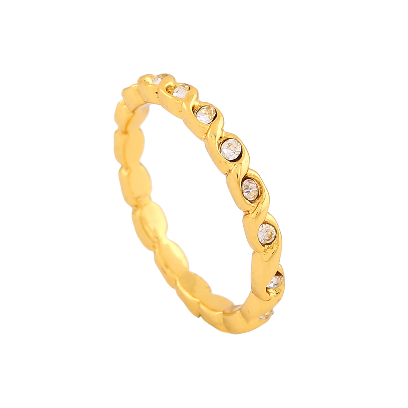 Estele Gold Plated Leaf Eternity Finger Ring with Crystals for Women