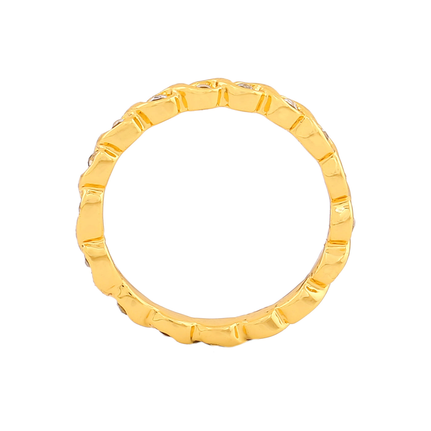 Estele Gold Plated Leaf Eternity Finger Ring with Crystals for Women