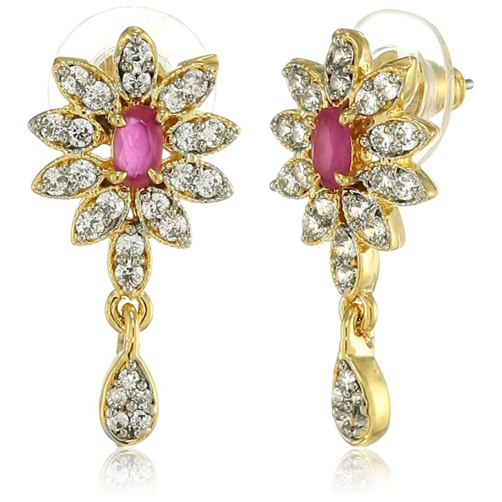 Estele  Gold Plated Floral Motif Drop Earrings for women