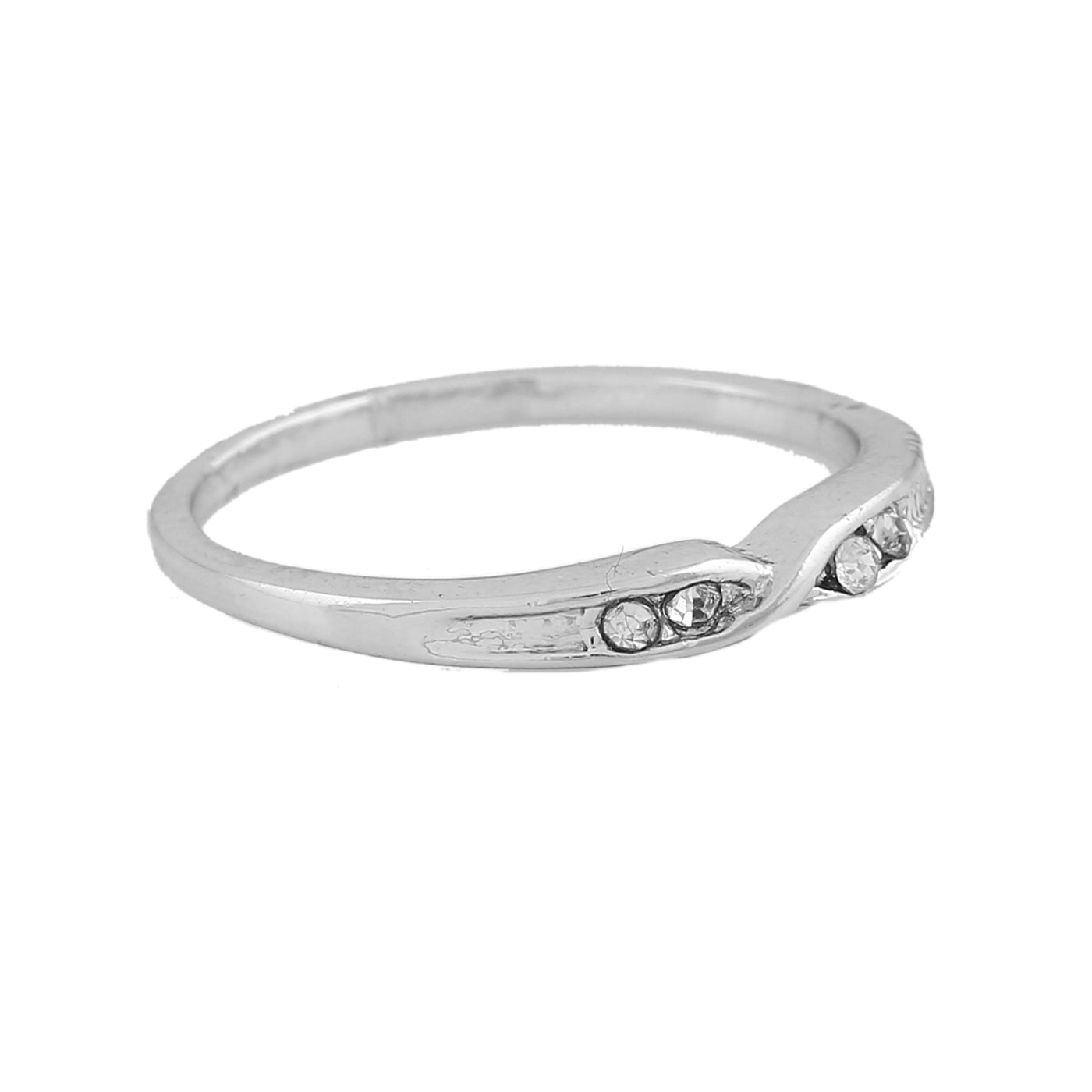 Estele Rhodium Plated Inter Twined Finger Ring with Crystals for Women