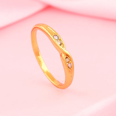 Estele Gold Plated Inter Twined Finger Ring with Crystals for Women
