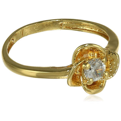 Estele Gold Plated Fancy Ring With Yellow Flower American Diamond For Women( non adjustable)
