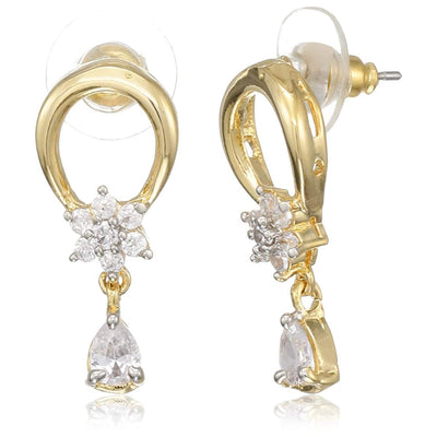 Estele  Gold Plated American Diamond Drop Loop Earrings for Women