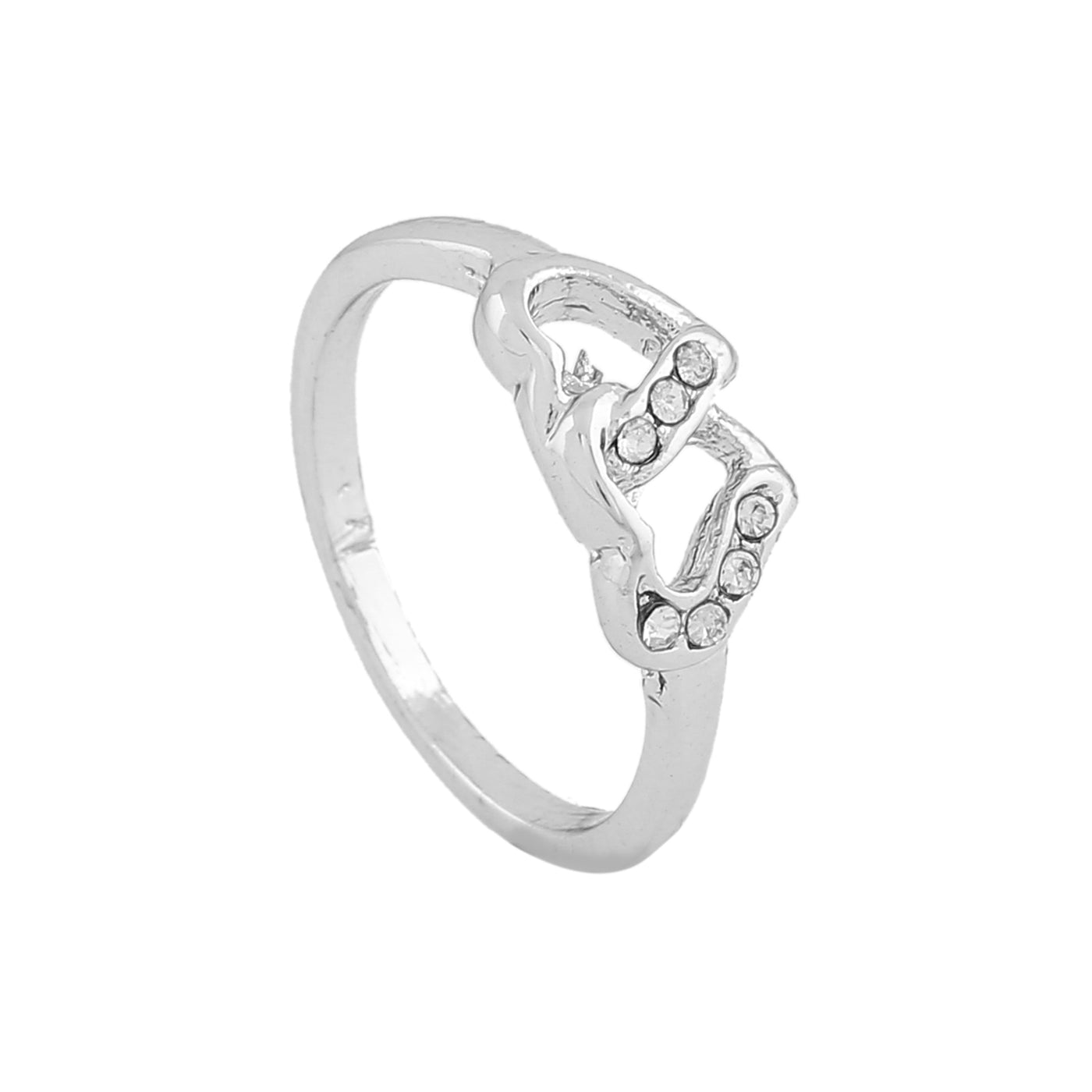 Estele Rhodium Plated Entwisted Heart Shaped Finger Ring with Crystals for Women
