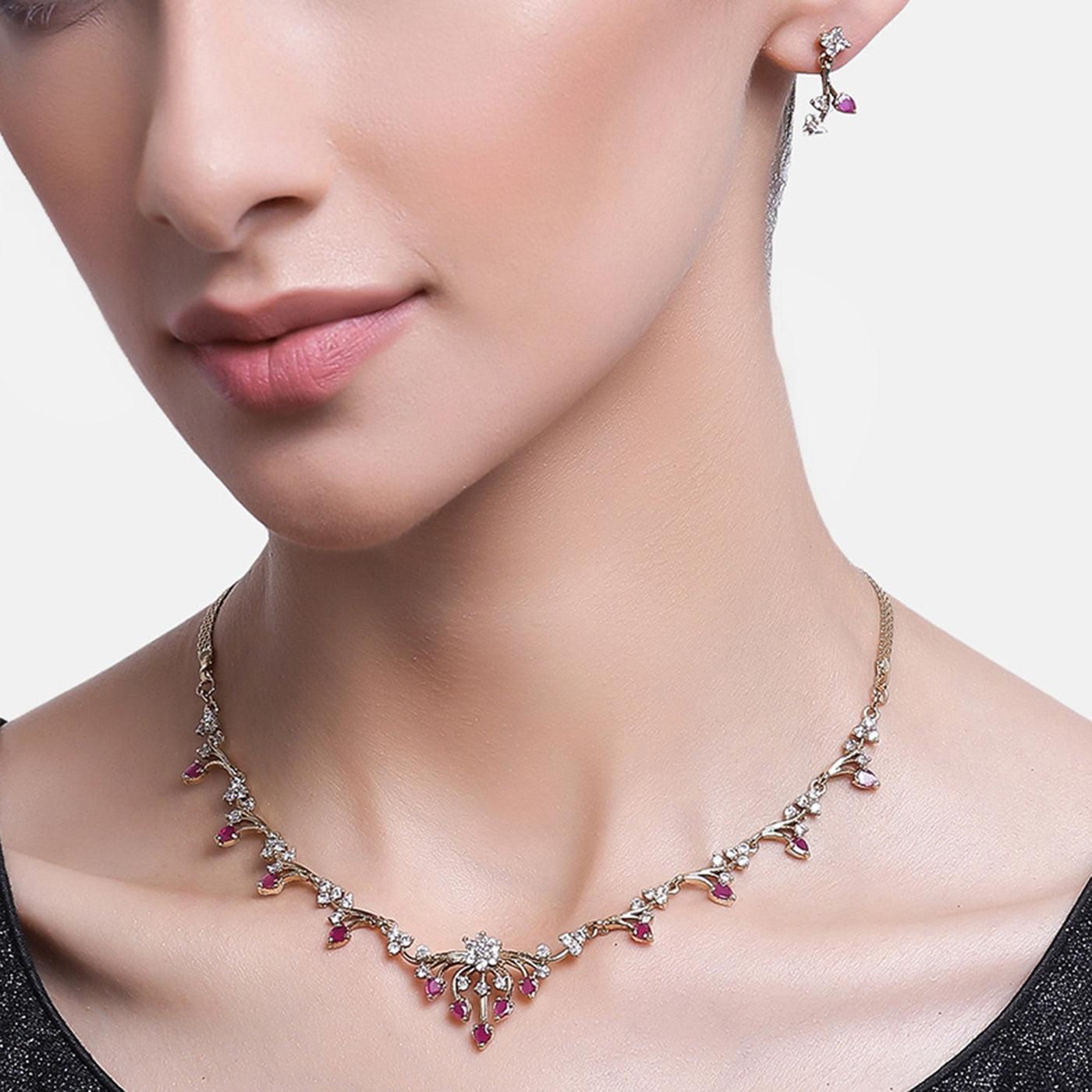 Estele - Rubani Ruby 24 KT gold plated Necklace Set