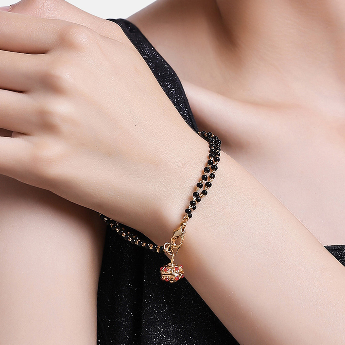Gold Plated Splendid Evil Eye Black Beads Bracelet – Estele