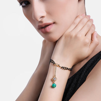 Estele Gold Plated Floret Designer Black & Green Beads Bracelet with Austrian Crystal for Women