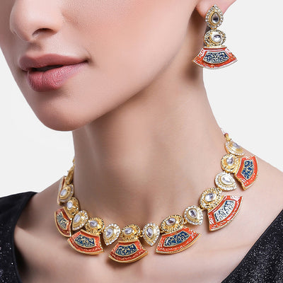 Antique Gold Plated Kundan Traditional Necklace Set