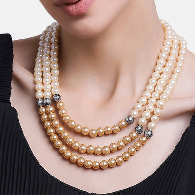 Estele - Stunning three line multi coloured Pearl Necklace