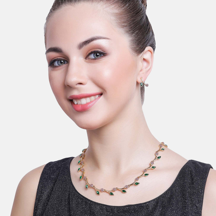 Estele Gold Plated Exquisite Crystal Necklace Set for Women