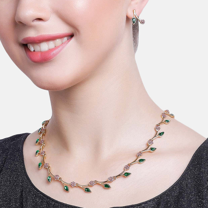 Estele Gold Plated Exquisite Crystal Necklace Set for Women