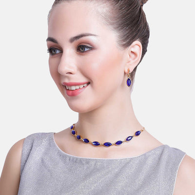 Estele Gold Plated Classic Necklace Set with Blue Stones for Women