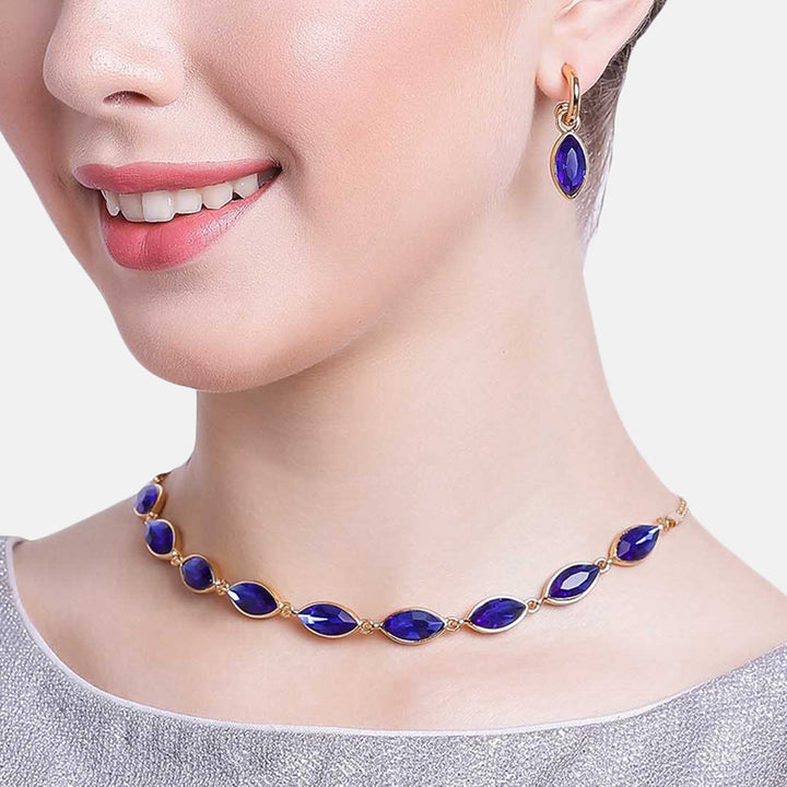 Necklace Royal Blue Stone Earrings 24 KT Gold Plated Necklace Set