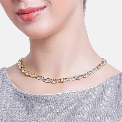 Estele Gold Plated Lead Shaped Necklace Set With Crystals For Women