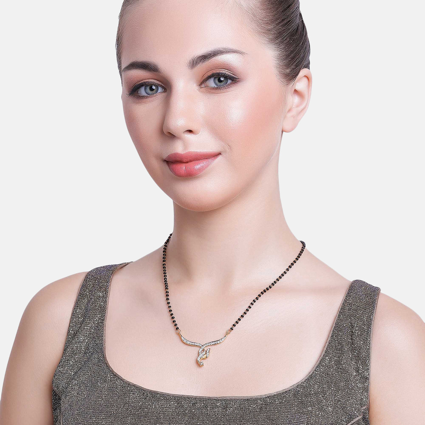 Estele Gold Plated Inter-Twined Mangalsutra Necklace Set with Austrian Crystals for Women