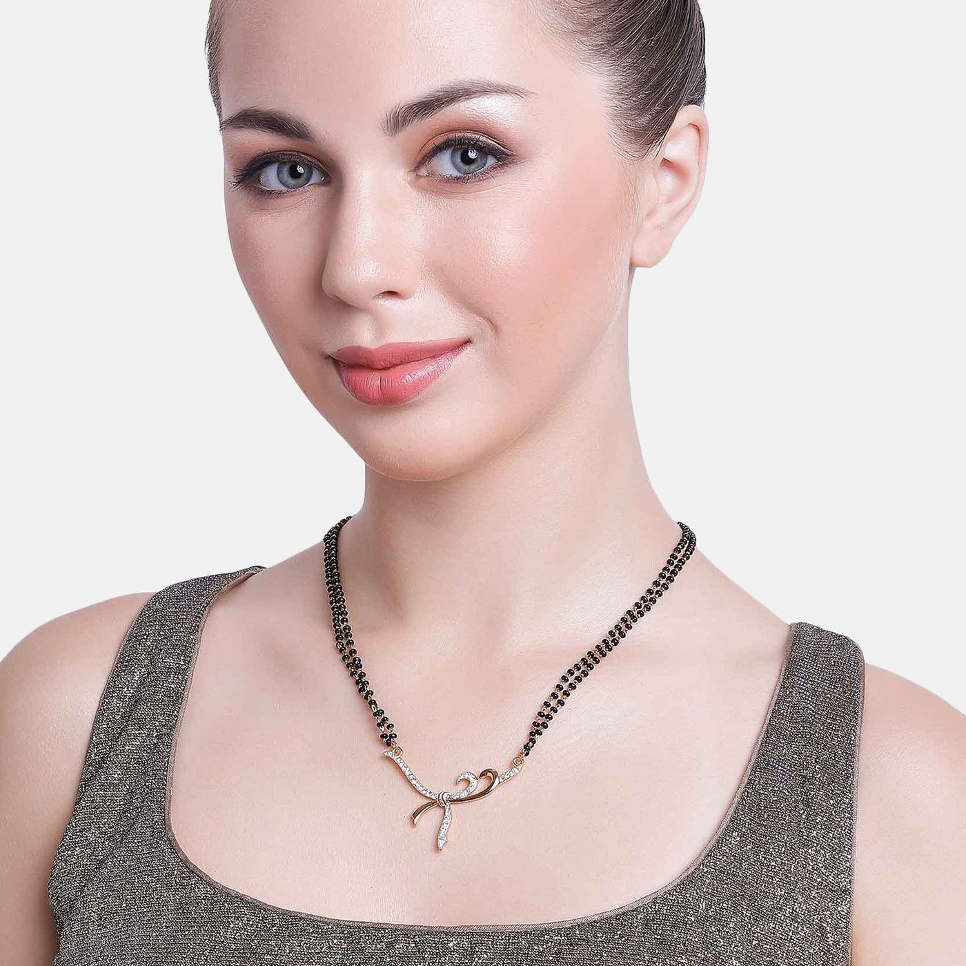 Estele Gold Plated Twisted Knot Mangalsutra Necklace with Austrian Crystals for Women