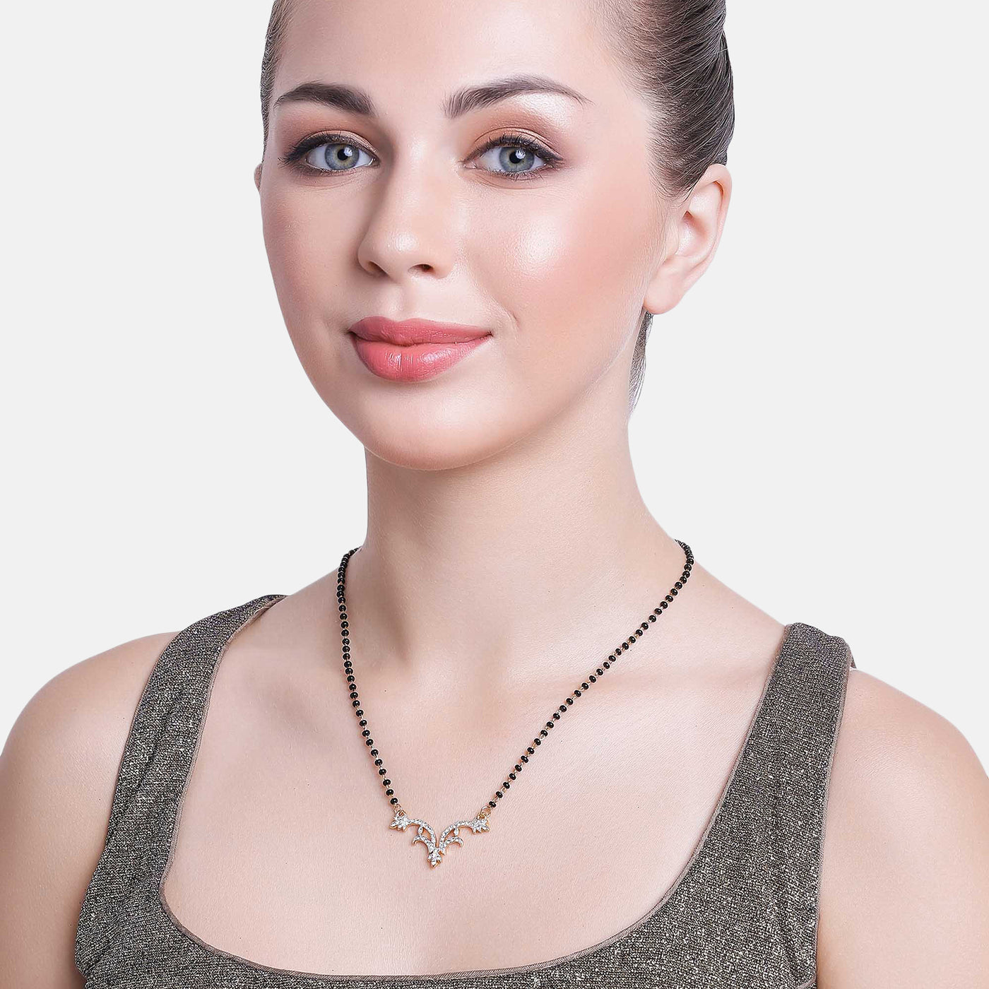 Estele Gold & Rhodium Plated Glimmer Mangalsutra Necklace with Austrian Crystals for Women