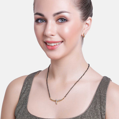 Estele Gold Plated Sophisticated Mangalsutra Necklace Set with Austrian Crystals for Women