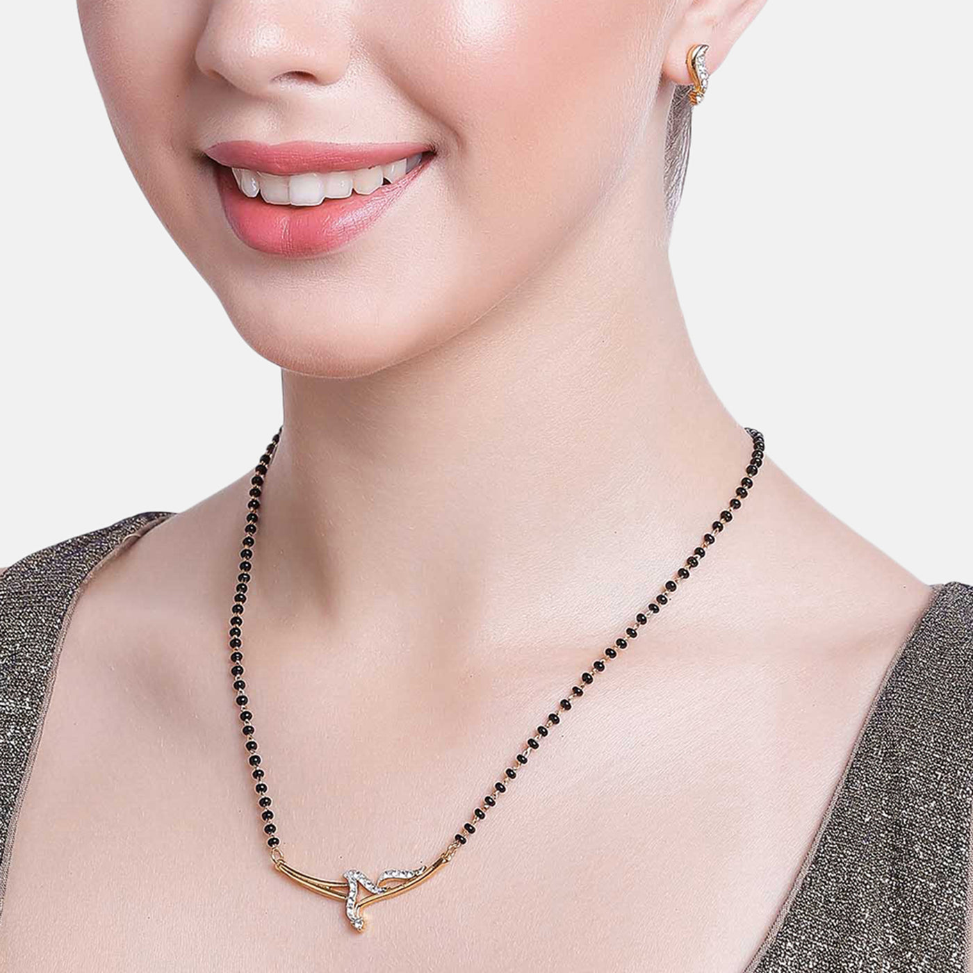 Estele Gold Plated Sophisticated Mangalsutra Necklace Set with Austrian Crystals for Women