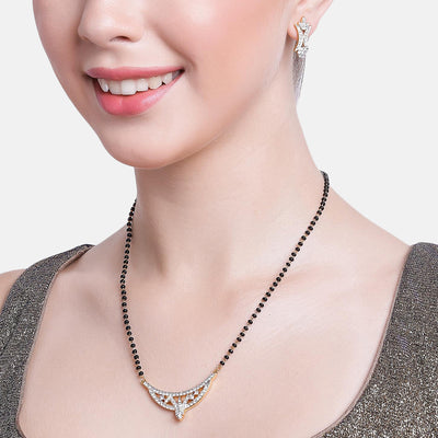 Estele Gold Plated Shimmering Mangalsutra Necklace Set with Austrian Crystals for Women