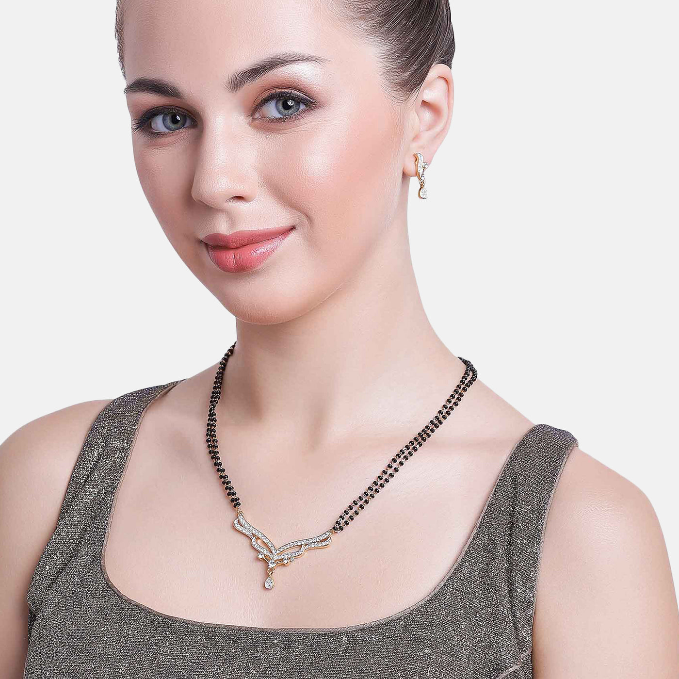 Estele Gold Plated Glaze Drop Mangalsutra Necklace Set with Austrian Crystals for Women