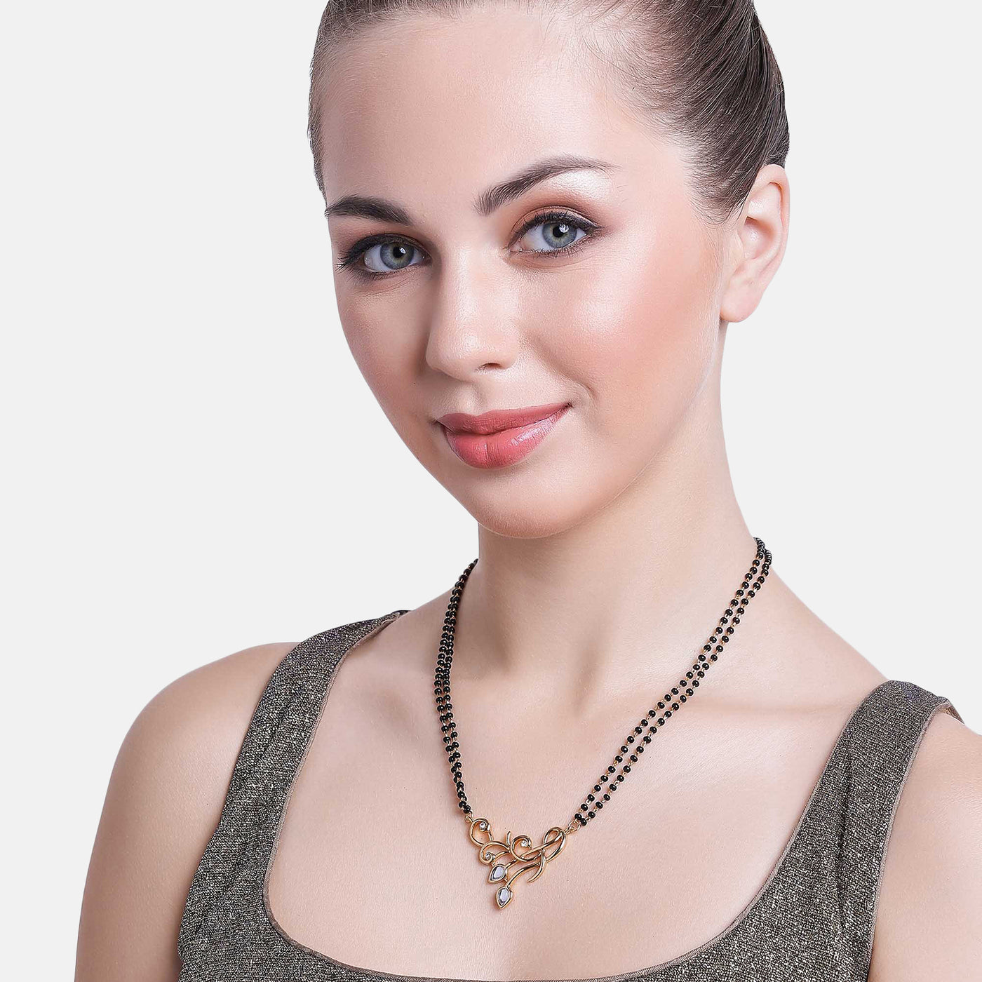 Estele Gold Plated Charming Mangalsutra Necklace with Kundan for Women