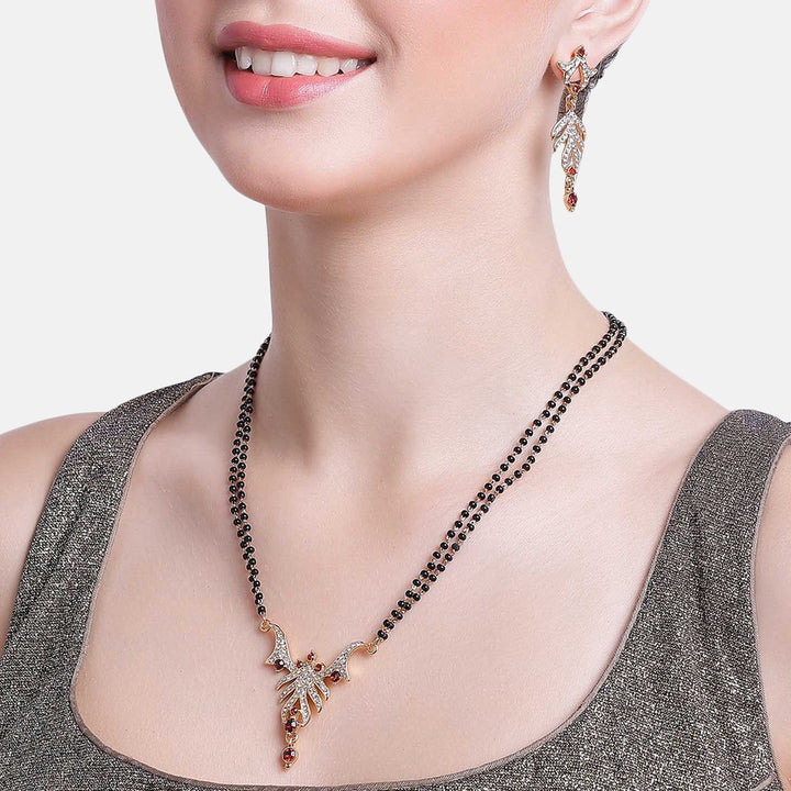 Estele Gold Plated Striking Mangalsutra Necklace Set with Austrian Crystals for Women