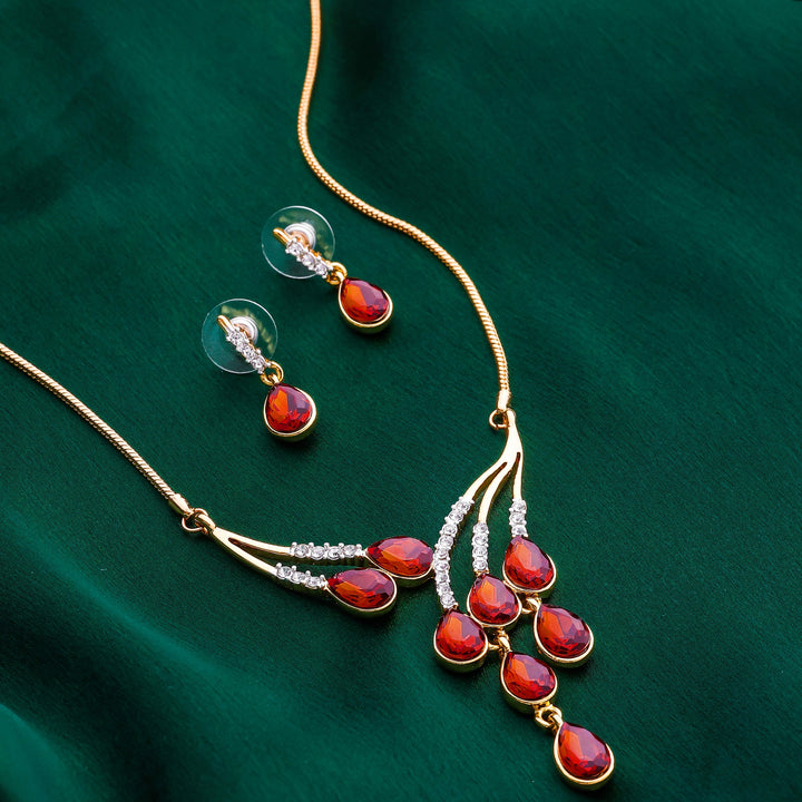 Estele - NOOR Ruby 24 KT Gold plated Necklace Set
