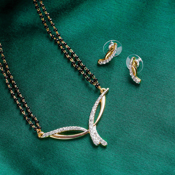 Estele Gold Plated Elegant Designer Mangalsutra Necklace Set with Austrian Crystals for Women