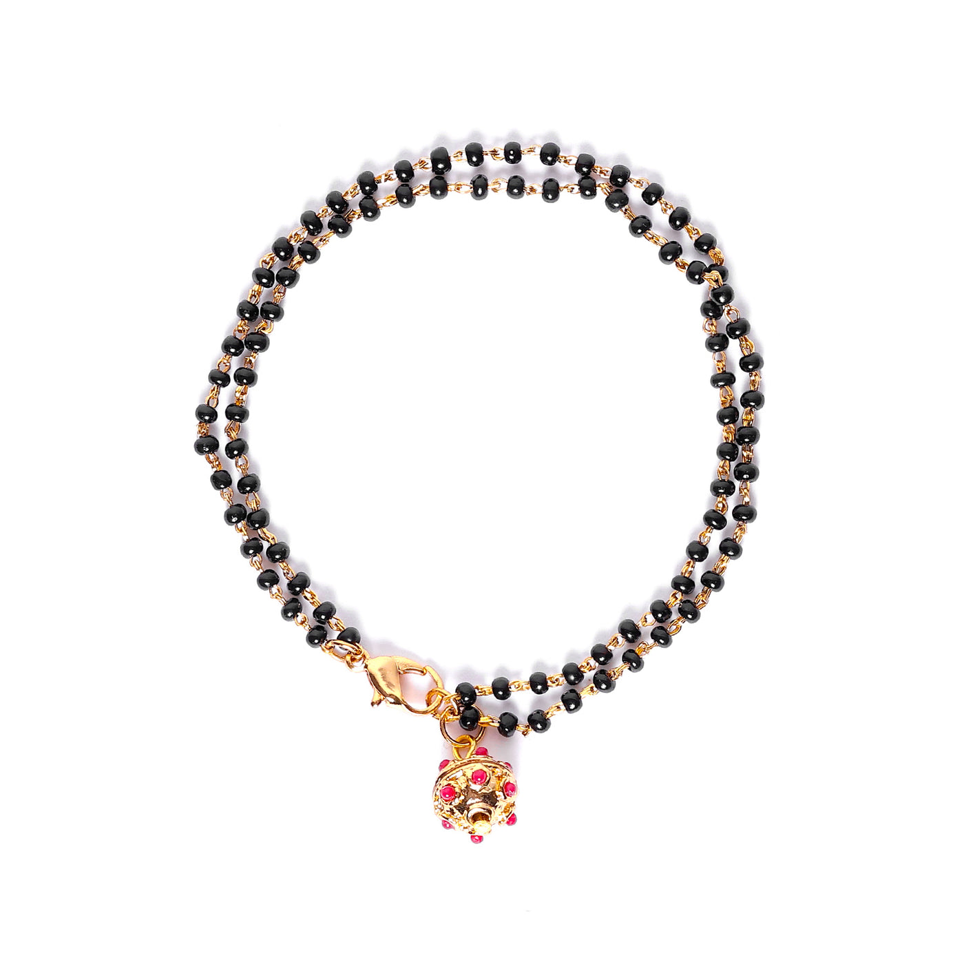 Estele Gold Plated Beautiful Black Beads Bracelet with Ruby Stones for Women