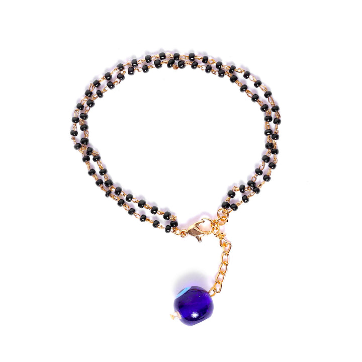 Estele Gold Plated Splendid Evil Eye Black Beads Bracelet for Women