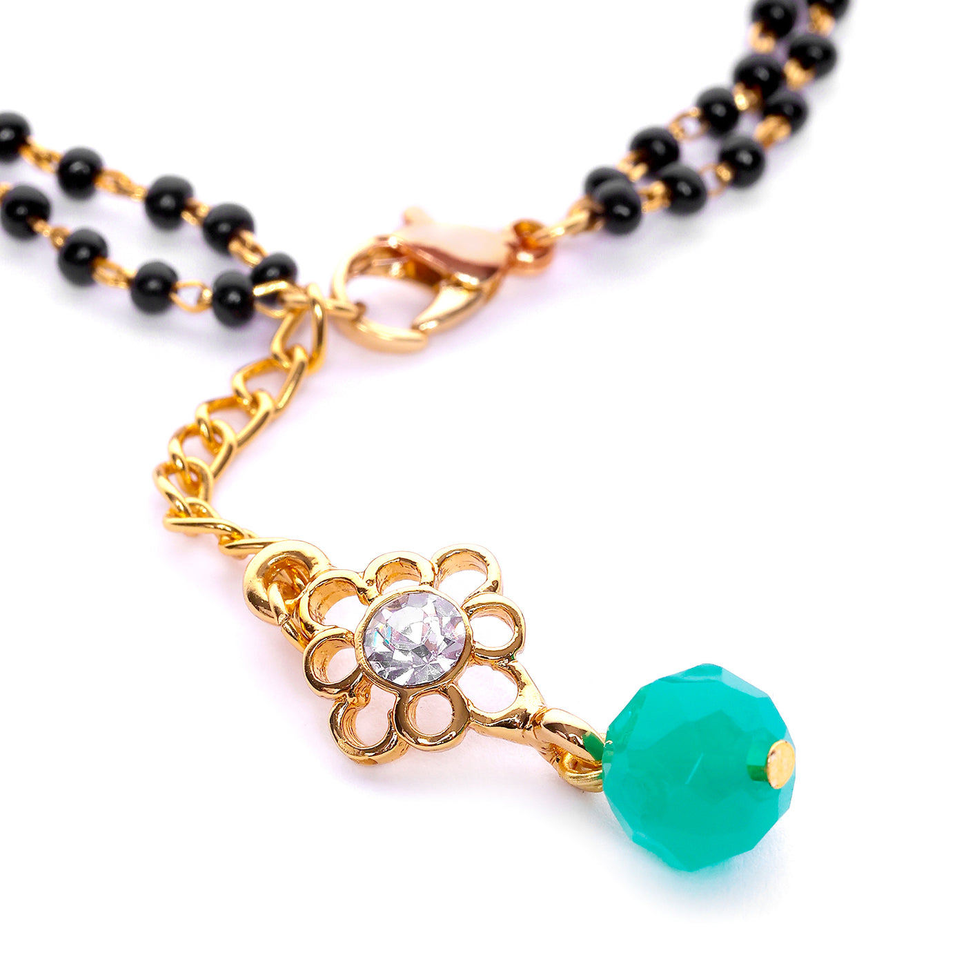 Estele Gold Plated Floret Designer Black & Green Beads Bracelet with Austrian Crystal for Women