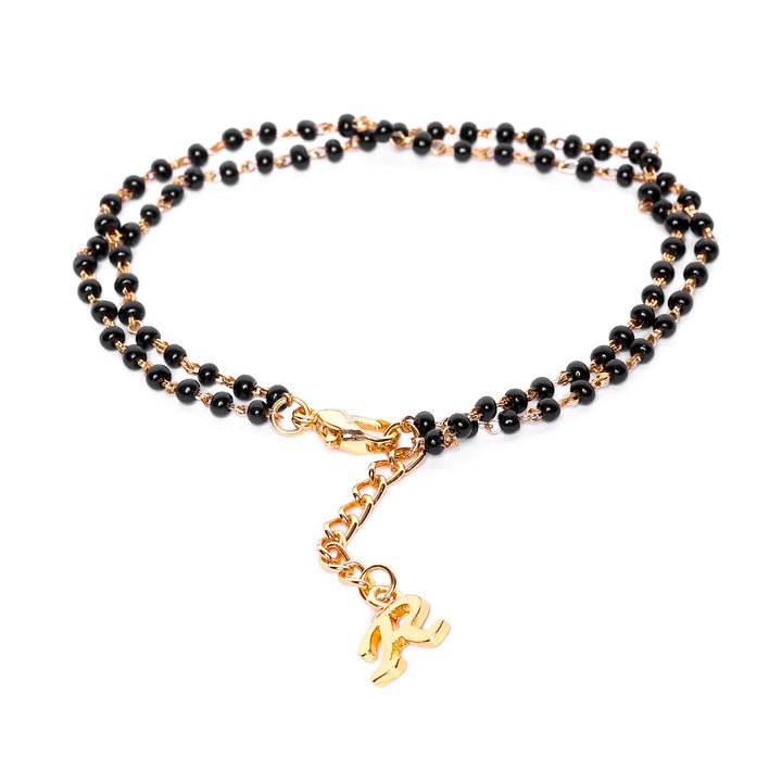 Estele Gold Plated Fascinating "R" Alphabet with Black Beads Bracelet for Women