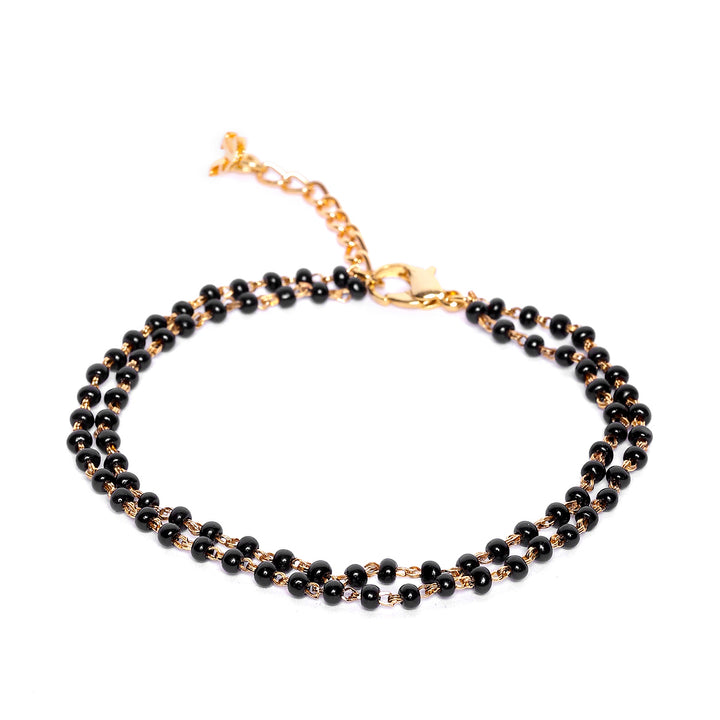 Estele Gold Plated Fascinating "R" Alphabet with Black Beads Bracelet for Women