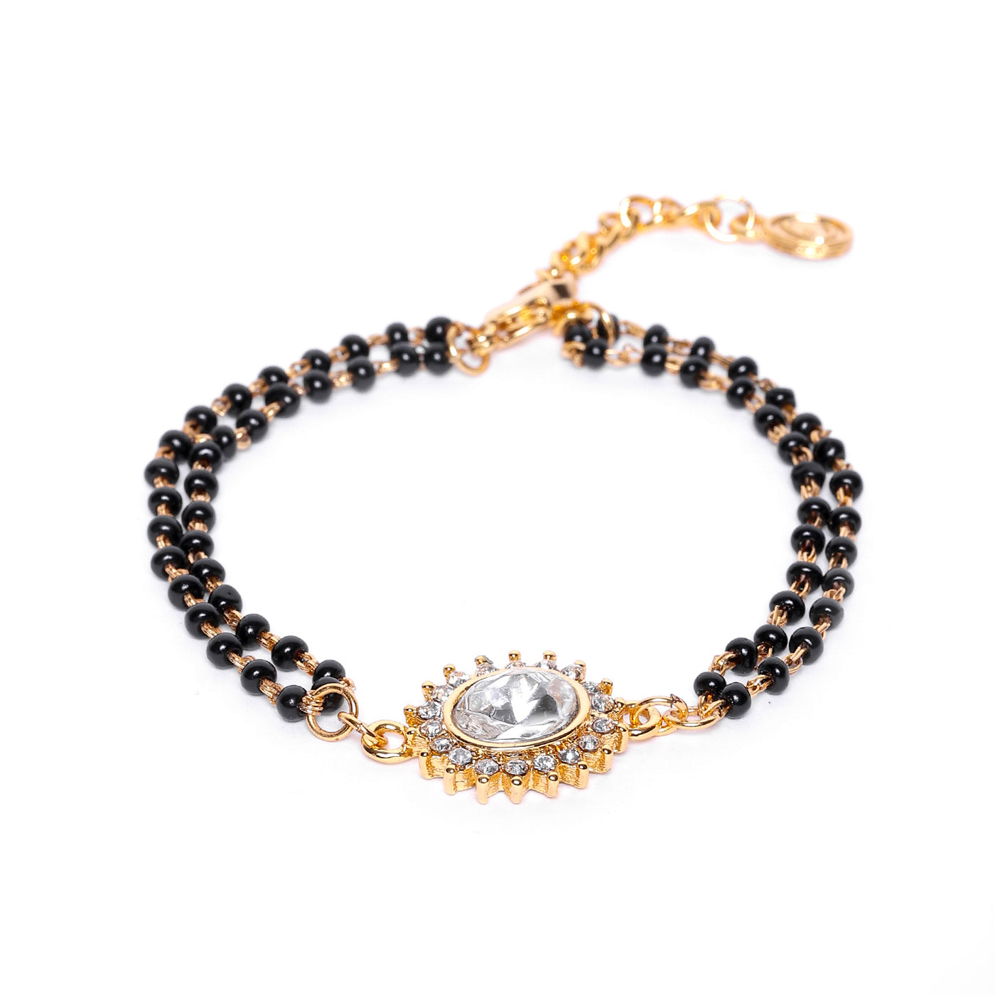 Estele Gold Plated Evil Eye with Black Beads Bracelet with Austrian Crystals & Kundan for Women