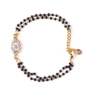Estele Gold Plated Evil Eye with Black Beads Bracelet with Austrian Crystals & Kundan for Women
