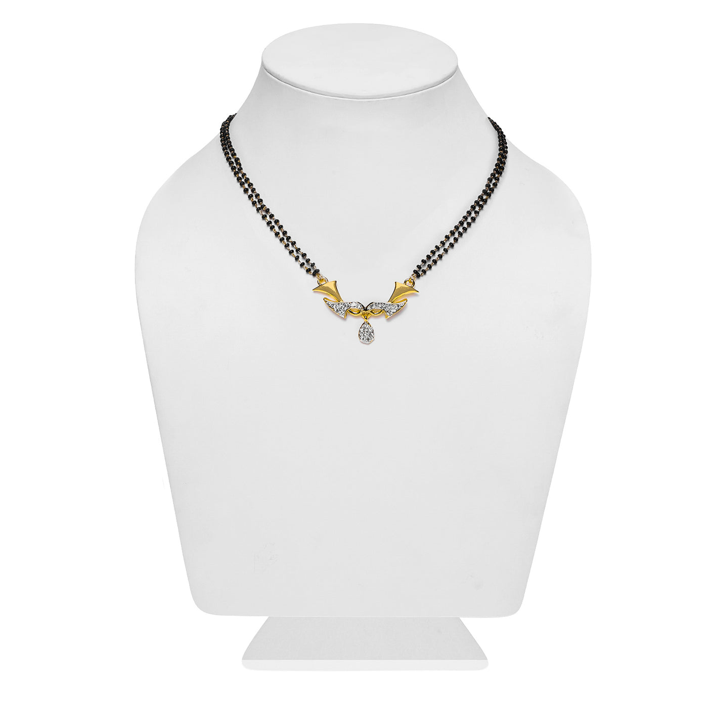 Estele Gold Plated Wave Drop Mangalsutra Necklace Set with Austrian Crystals for Women