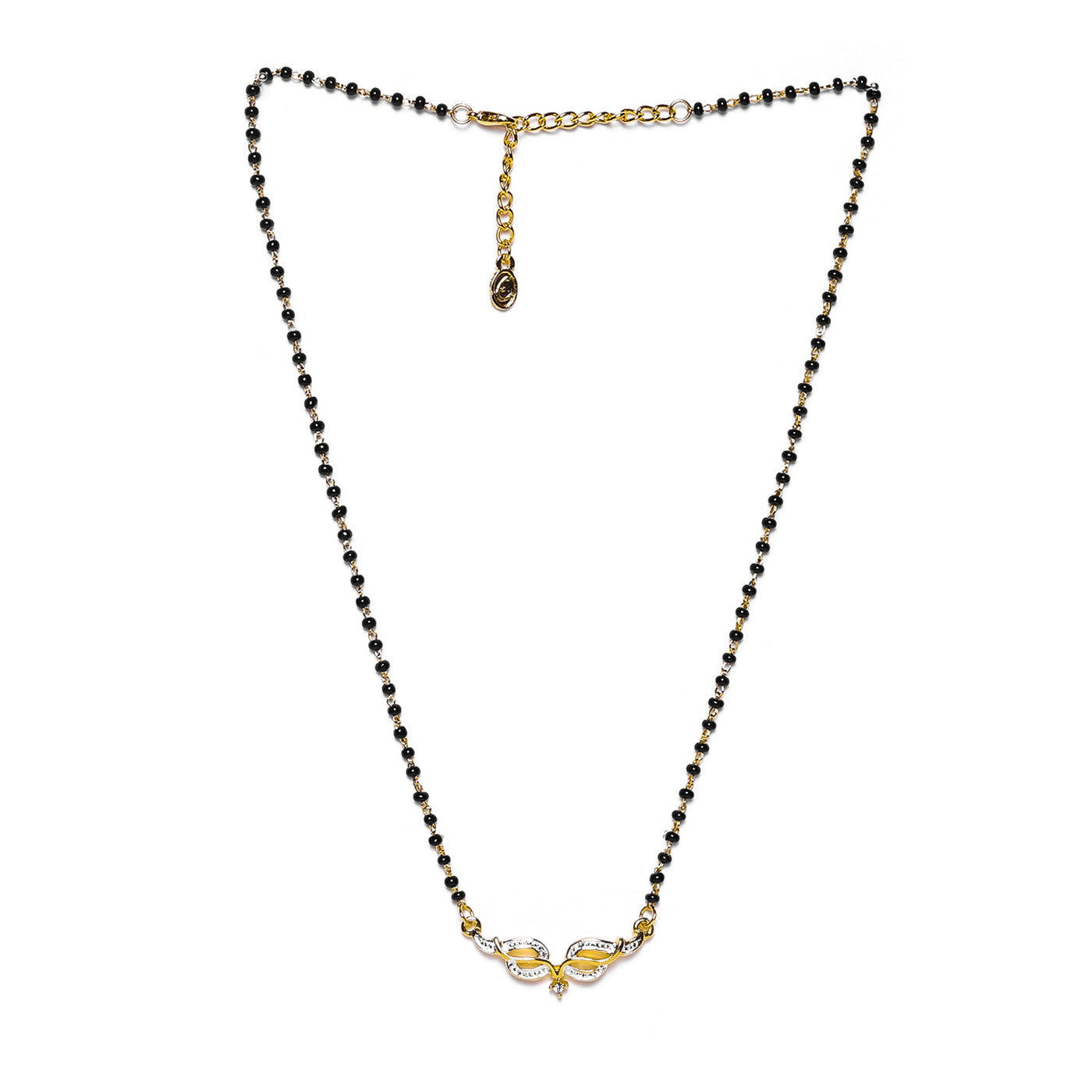 Estele Gold & Rhodium Plated Leaflet Textured Mangalsutra Necklace with Austrian Crystals for Women