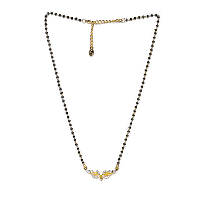 Estele Gold & Rhodium Plated Leaflet Textured Mangalsutra Necklace with Austrian Crystals for Women