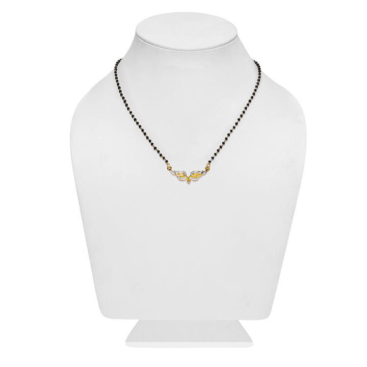 Estele Gold & Rhodium Plated Leaflet Textured Mangalsutra Necklace with Austrian Crystals for Women