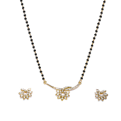 Estele Gold Plated Glowing Floret Textured Mangalsutra Necklace Set with Austrian Crystals for Women