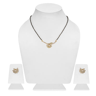 Estele Gold Plated Glowing Floret Textured Mangalsutra Necklace Set with Austrian Crystals for Women