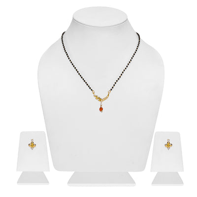Estele Gold Plated CZ floral wave Designer Mangalsutra Necklace Set with Ruby Bead for Women