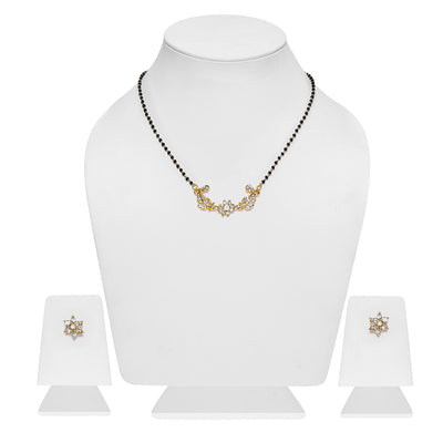 Estele Gold Plated Elegant Floral Leafy Textured Mangalsutra Necklace Set with Austrian Crystals for Women